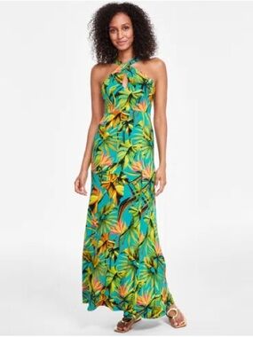 I.N.C Tropical Print Maxi Dress with Keyhole-Neck Detail NEW WITH TAGS
